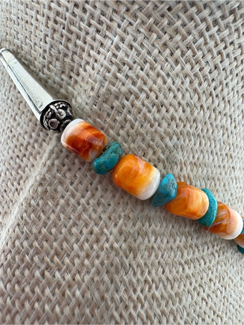 Spiney Oyster and Heishi Turquoise Beaded Necklace. - Picture 3 of 6